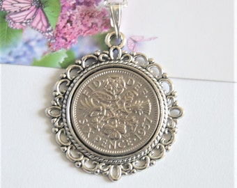 60th birthday gift for women. 1957 birthday. Coin necklace. Sixpence necklace, Coin necklace dated 1957. 1957 jewellery. 1957 birthday gift.