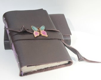Butterfly - Leather Journal or Leather Notebook Blank Book - Handmade