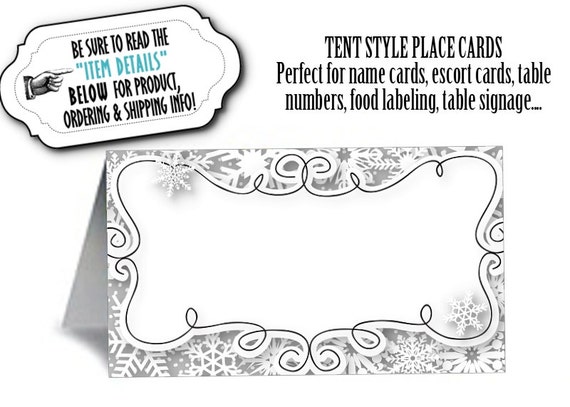 12 Tent Style Place Cards, Winter Snowflakes,Baby Shower, Bridal Shower, Wedding, Engagement Party, Birthday, Silver or Gold Il_570xn