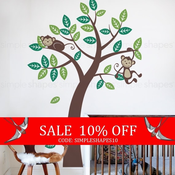 Sale Wall Decals Tree with Monkeys Kids Vinyl by SimpleShapes