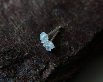 Raw Aquamarine Sterling Silver Studs / Hypoallergenic earrings / Tiny Stone Dainty Earrings / Boho Jewelry / Bohemian Earrings
