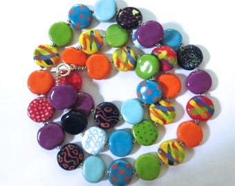 Kazuri Bead Necklace, Rainbow Colored Necklace, Fair Trade Beads, Ceramic Jewelry