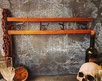 Victorian Coat Rack and Hat Rack / Oak and Wire