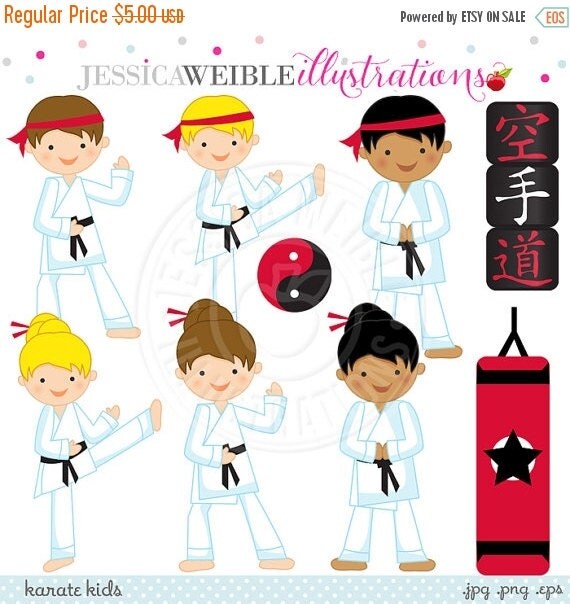 ON SALE Karate Kids Cute Digital Clipart by JWIllustrations