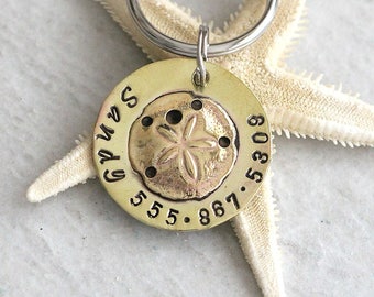 Sand Dollar / Pet ID Tag / Key Chain / Nautical / Beach / Personalized / Customized / Brass / Ocean / Sea / Water Dog / Handmade B061