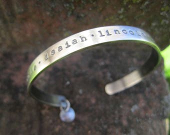Narrow Sterling Silver Cuff Bracelet. Custom Mother's bracelet with your loved ones names.