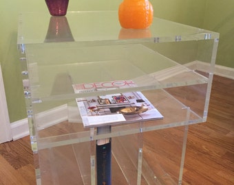 LUCITE END TABLE, Graduating Shelving, End Table, Nightstand, Home/Office, Minimalist/Mid Century Modern/Modernism at Modern Logic