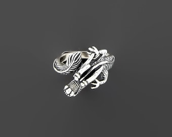 Asian Dragon Ring in Sterling Silver