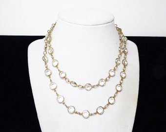 Austrian Crystal Necklace - Bezel Set Faceted Glass Austrian Clear Crystals - Encased Beads Rafealian Signed - Vintage 1980's 29" long