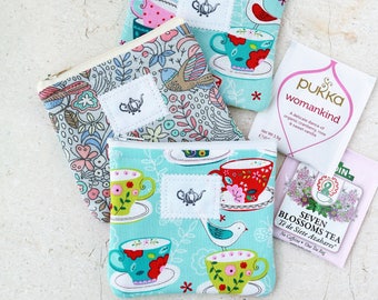 Tea party favors Mini Tea wallet Tea Time zipper pouch Travel tea holder Tea bag wallet fabric pouch Tea Etsy gifts for her tea lover gifts