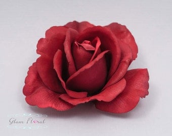 Red Rose Hair Clip. Real Touch Flowers. Christmas, Valentines Day. Caroline Rose Collection