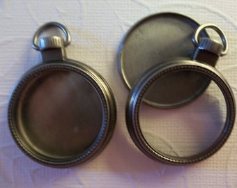 Mini 1 inch Glass Locket - Vintage Style Pocket Watch - Fillable Silver & Glass Locket Pendant - Qty 2