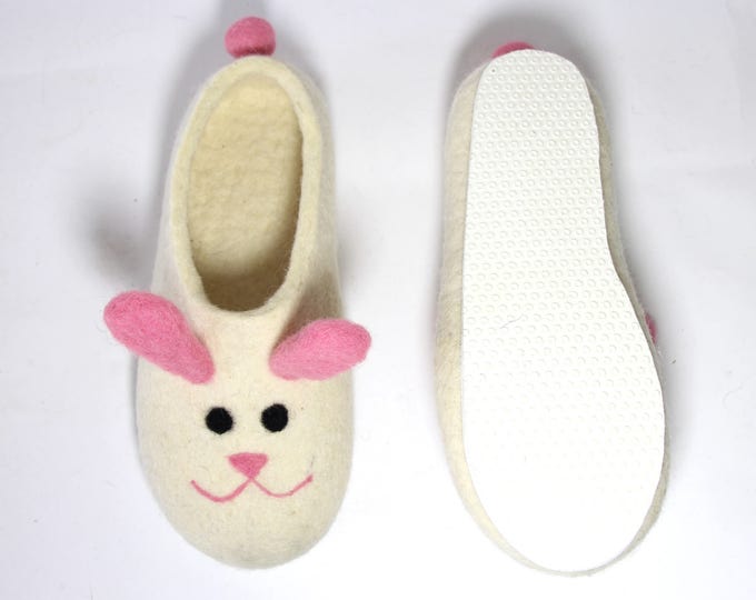 Funny Bunny slippers Women felted slippers Boiled wool womens slippers Pink Bunny slippers felted clogs Cute Christmas Gifts For Her 7 Color