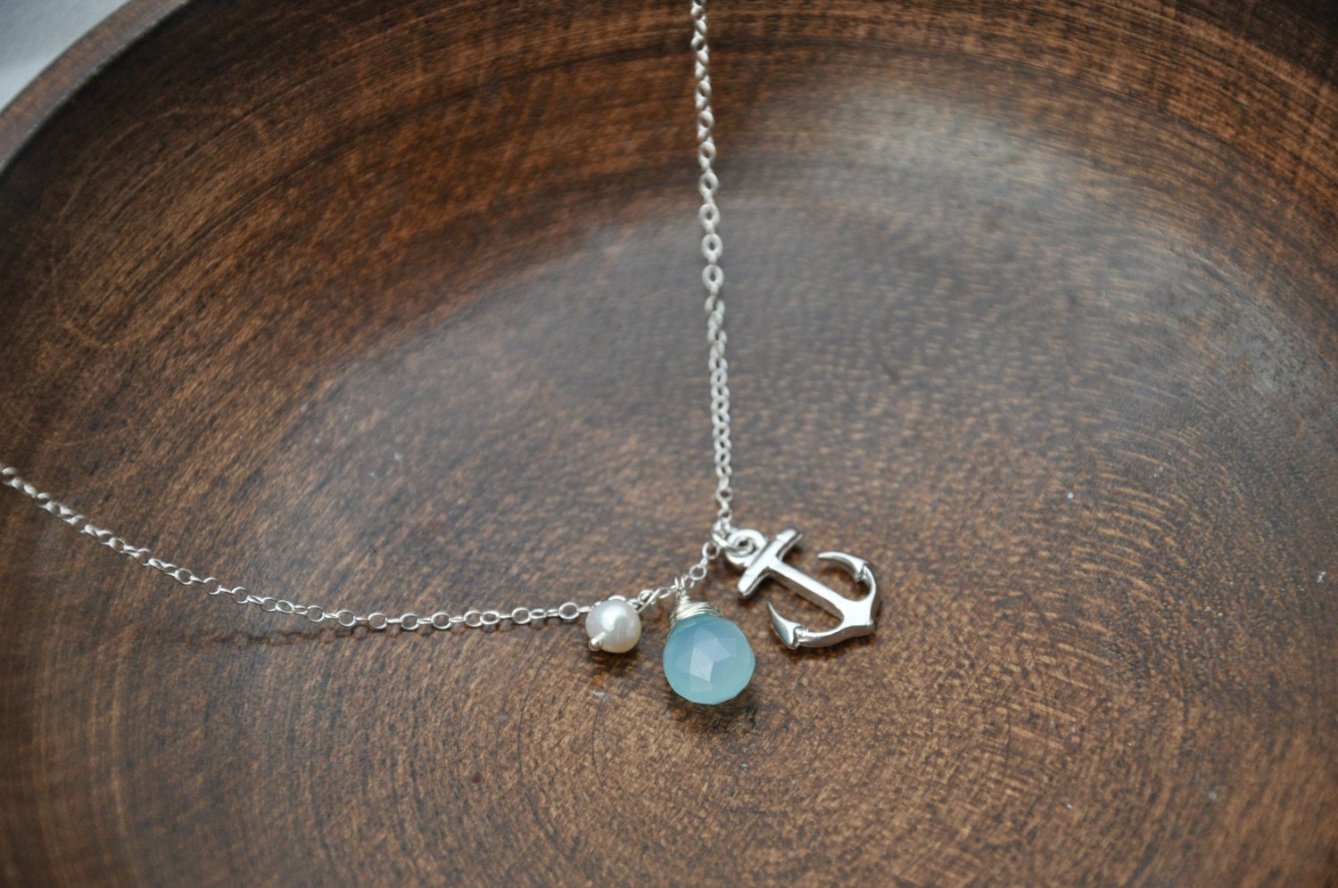 Silver Anchor Charm Necklace-  Anchor Necklace, Silver Necklace, Blue Gemstone Necklace, Nautical Theme, Dainty Necklace, Delicate Jewelry