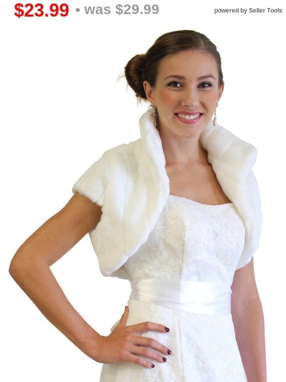 White Faux Fur Shrug Bridal Bolero Crop Jacket by TionDesign