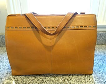 Vintage camel tan leather shoulder bag, Kawano Japan camel leather large bag