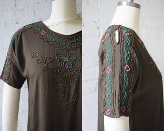 1920s Deco Beaded Silk Top | Size Medium