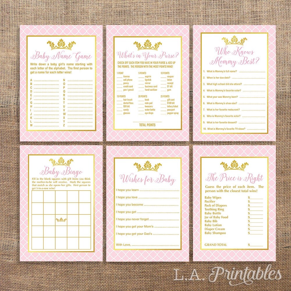 Princess Baby Shower Games Package Six Baby Girl Shower Games