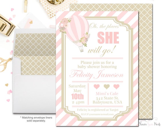 Hot Air Balloon Baby Shower Invitation, Pink Baby Shower Invitation, Baby Shower Invitation Girl, Up Up & Away, Balloon Baby Shower Il_570xn