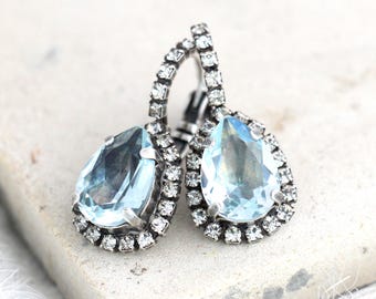 Aquamarine Earrings, Light Blue Earrings, Bridal Aquamarine Drop Earrings, Blue Drop Earrings, Light Azore Earrings, Swarovski Earrings