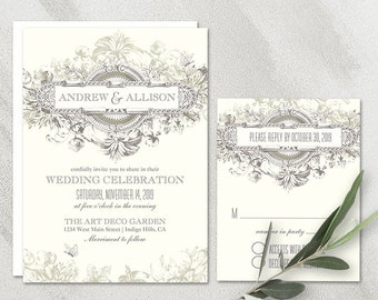 Art Deco Wedding Invitation Printable Set Vintage 20's Wedding Gatsby Style Art Nouveau Invitation DIY Digital Template RSVP And Invite