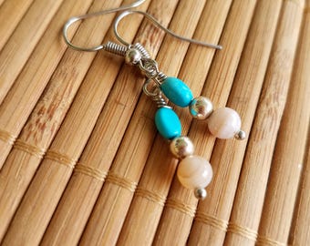 Brianna Earrings in Silver-Matching SET-Magnesite & Striped Agate-Simple-gemstone-Earthy-Hippie-Folk-Country-gifts under 20