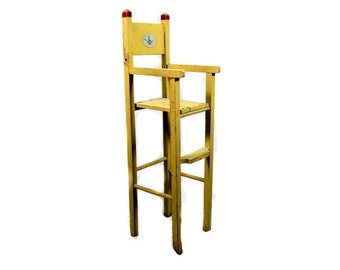 Old Wooden Doll Highchair with Bluebird Decal