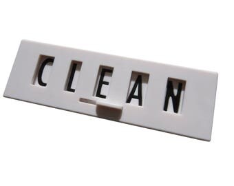 White Clean Dirty Dishwasher Magnet Sign with Black Letters, Plastic