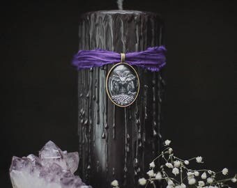 Death print, graveyard themed gift, horror candles, coffin, hocus pocus magic witchcraft, halloween candle with charm, Black metal candle,