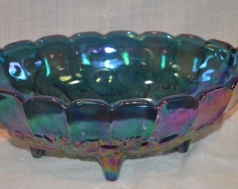 Blue Carnival Glass Centerpiece Bowl by Indiana Glass