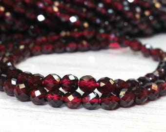 AA Grade 4 mm. Garnet Stone Faceted Round Beads. January Birthstone - High Quality Gemstone Full Strand (G4124NW60)