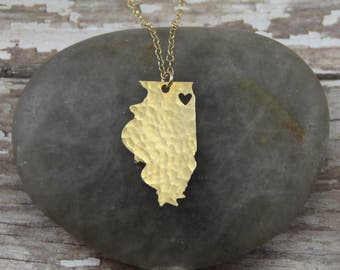 Gold Illinois State Necklace - I Heart Chicago Necklace - Gold Illinois Necklace - Gold Illinois Pendant