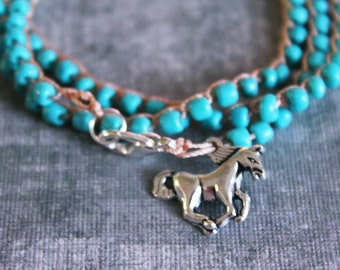 Horse Jewelry, Gift for Horse Lover, Horse Bracelet, Turquoise Bracelet, Horse Lover Gift, Beaded Bracelet, Stackable Bracelet Daughter Gift