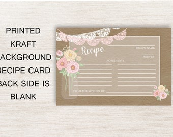 Bridal Shower Recipe Cards, Mason Jar Recipe Card, Rustic Recipe Card, Mason Jar Recipe Card, Pink Floral Recipe Card