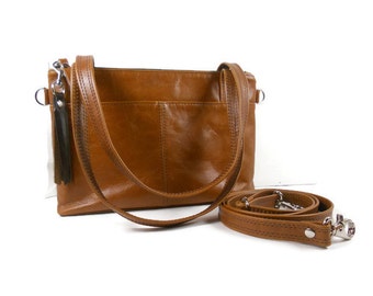 Leather Shoulder Bag, Leather Crossbody Purse, Satchel Purse, Handmade Leather Purse, Black Leather Handbag, Made in USA