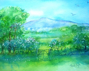 Watercolour, Irish Landscape "May Blossoms", Original, Summer in Ireland ,Art Gift,