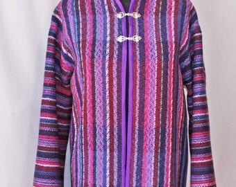 Purple wool stand-up collar jacket, handwoven wool jacket