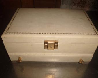 vintage ladies jewelry box ivory colored gold buxton 1 drawer
