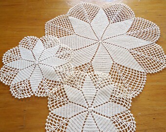 3 Crocheted Doilies Crocheted Doily Ecru Vintage Doilys Doilies Lot F17