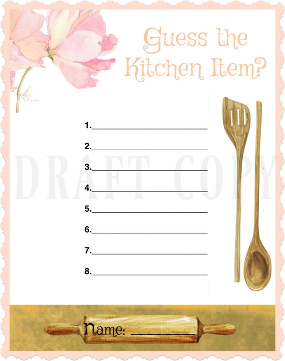 Bridal Shower Game Guess the Kitchen Item Bridal Shower Game Guess the Kitchen Item