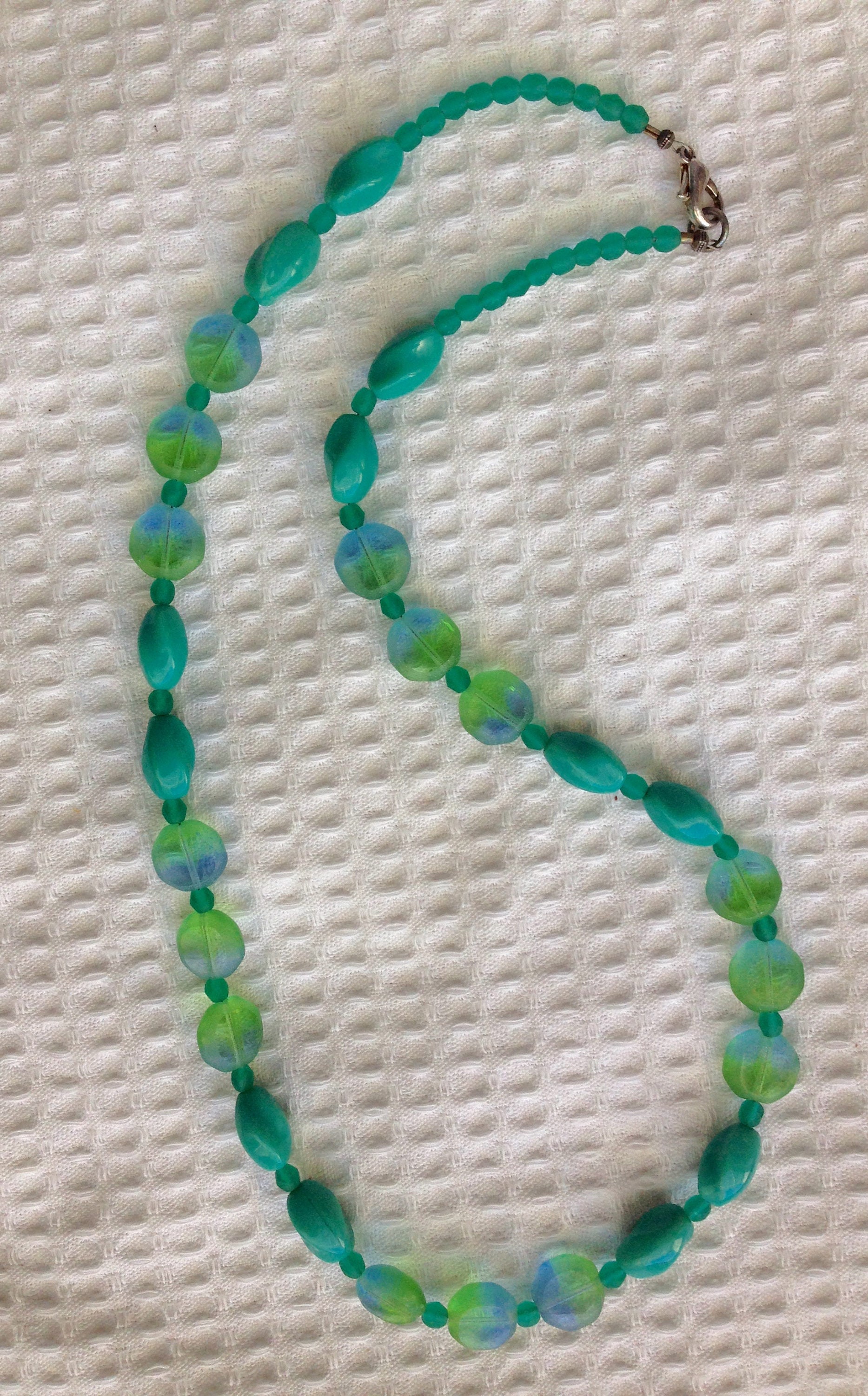 Necklace. Turquoise and Lime Glass Beaded Great Mother's