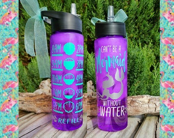 Mermaid Water Bottle/Motivational/24oz/Water Tracker/Water Reminder/"Can't be a..."Glitter/Straw/Flip Lid/Handle/Mother's Gift/To go cup