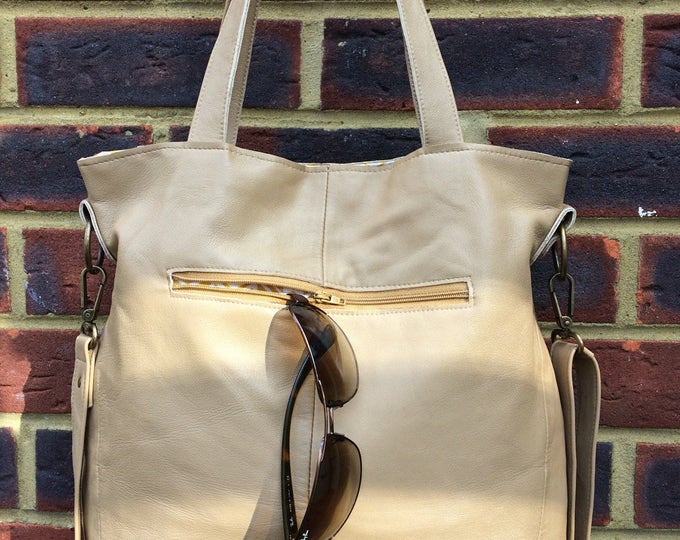 Recycled leather bag - Hobo style bag made with soft Tan leather-detachable strap-shoulder or hand held. Get 30%off see details