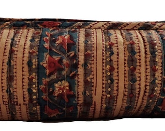 Hand Block Printed Make up Bag - Indigo and Tan Stripe - 8"L x 2.5H