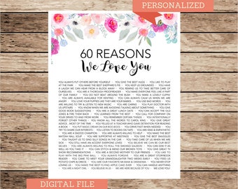 Boho Watercolor Floral Reasons I Love You - Reasons We Love You - 40 50 60 - 1957 - Custom Printable Poster - Mom Aunt Grandma Group Gift