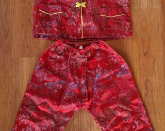 Vintage Asian / Chinese childrens red pajamas
