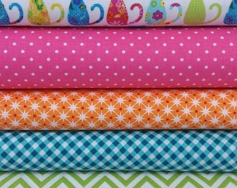 Calico Cats on White Bundle from Michael Miller (5 Fabrics Total)