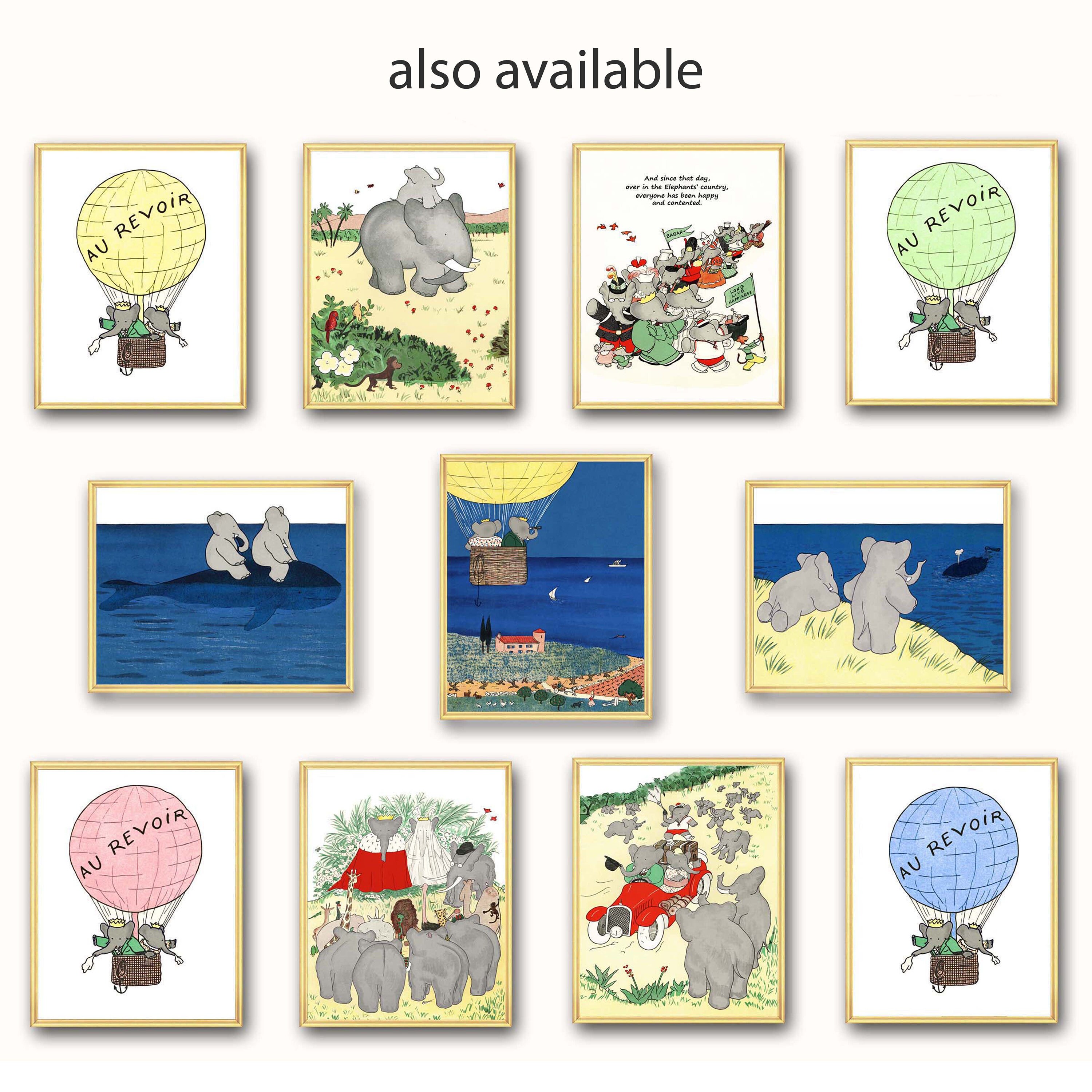 Hot Air Balloon Nursery Decor Babar the Elephant Wall Art