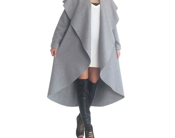 Wool cashmere coat/ Gray wool coat/ Plus size wool coat/ Long wool coat/ Winter coat/ Wrap cardigan/ Plus size coat/ 3xl wool coat ANGELA
