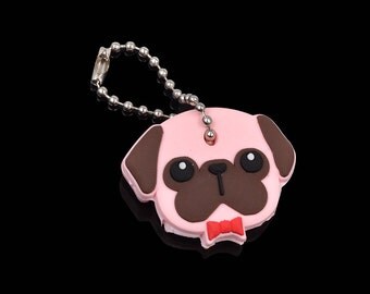 Pug dog key cap cover and key chain